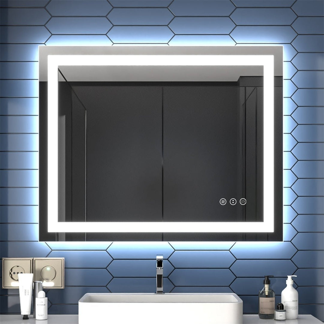 Apex LED Bathroom Light Mirror 40x32 Anti-Fog Dimmable Dual Lighting Tempered Glass Image 1