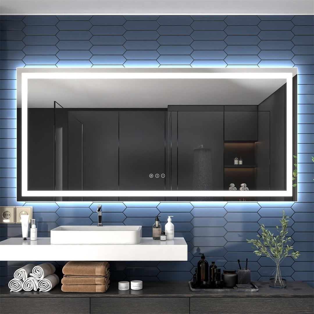 Apex 84x40 LED Bathroom Mirror Anti-Fog Dimmable Dual Lighting Tempered Glass Image 1