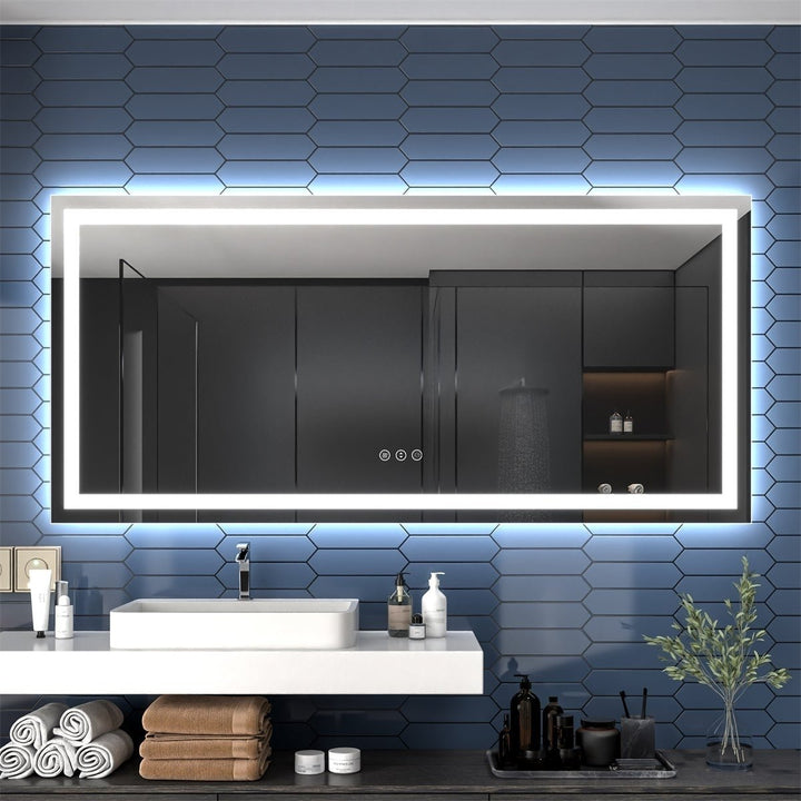 Apex 77 LED Bathroom Mirror 36" H Anti Fog Dimmable Dual Lighting Tempered Glass Image 1