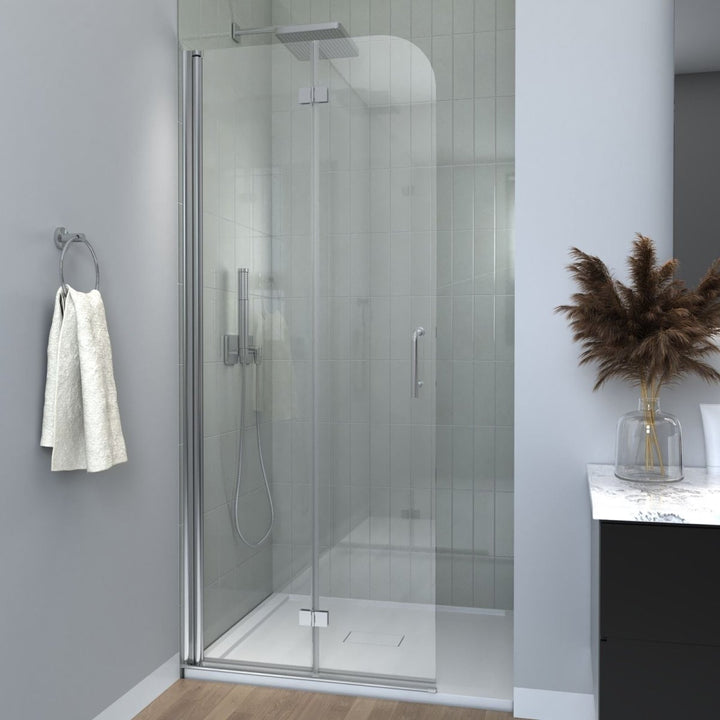 Aero 30x72 Bi-Folding Shower Door Chrome Finish 1/4in Clear Glass Panels Image 1