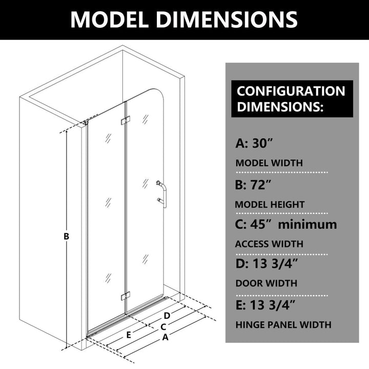 Aero 30x72 Bi-Folding Shower Door Chrome Finish 1/4in Clear Glass Panels Image 2