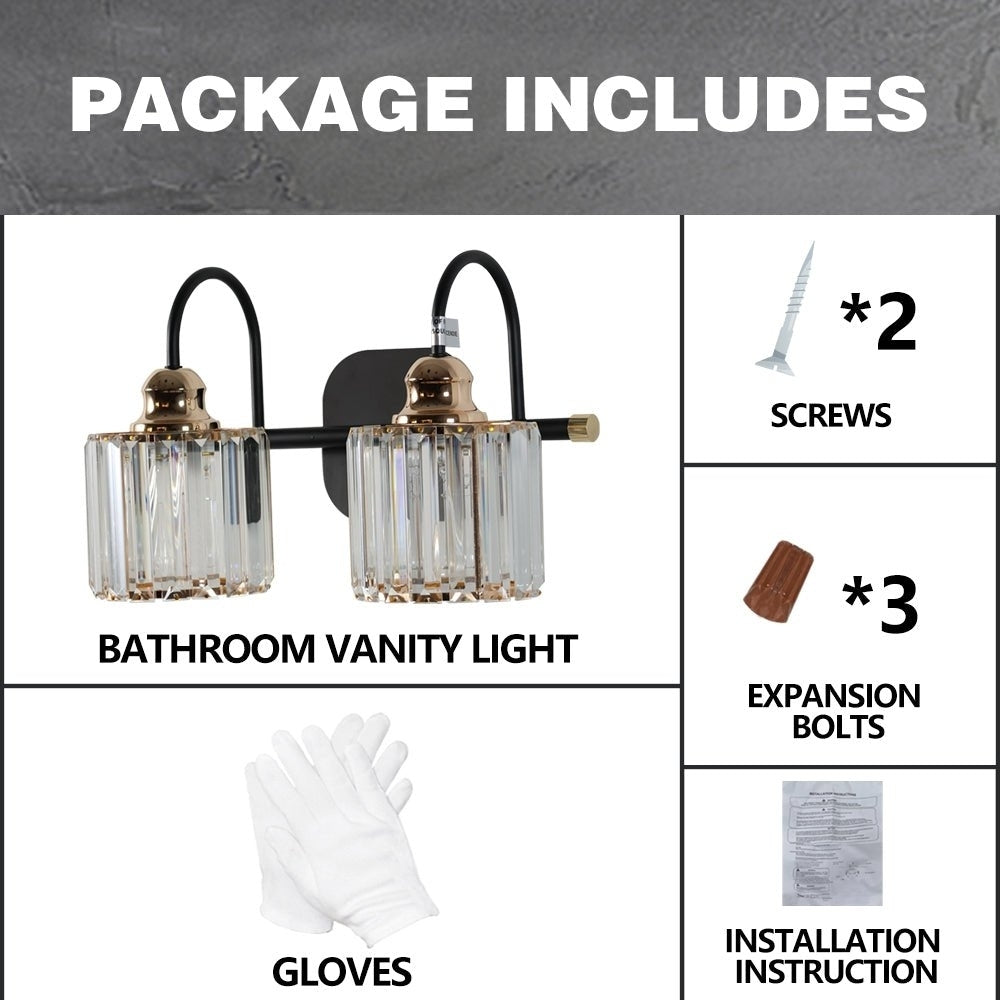 ExBrite 2-light 16" Wide Bathroom Gold Vanity Lights Crystal Vanity Lights Wall Sconces Image 2