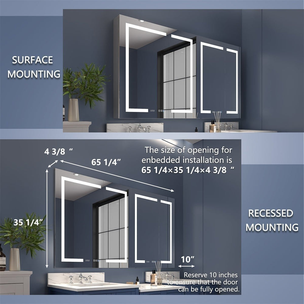 Boost-M2 66x36 Bathroom Medicine Cabinet LED Defogger Dimmer USB Outlets Image 2