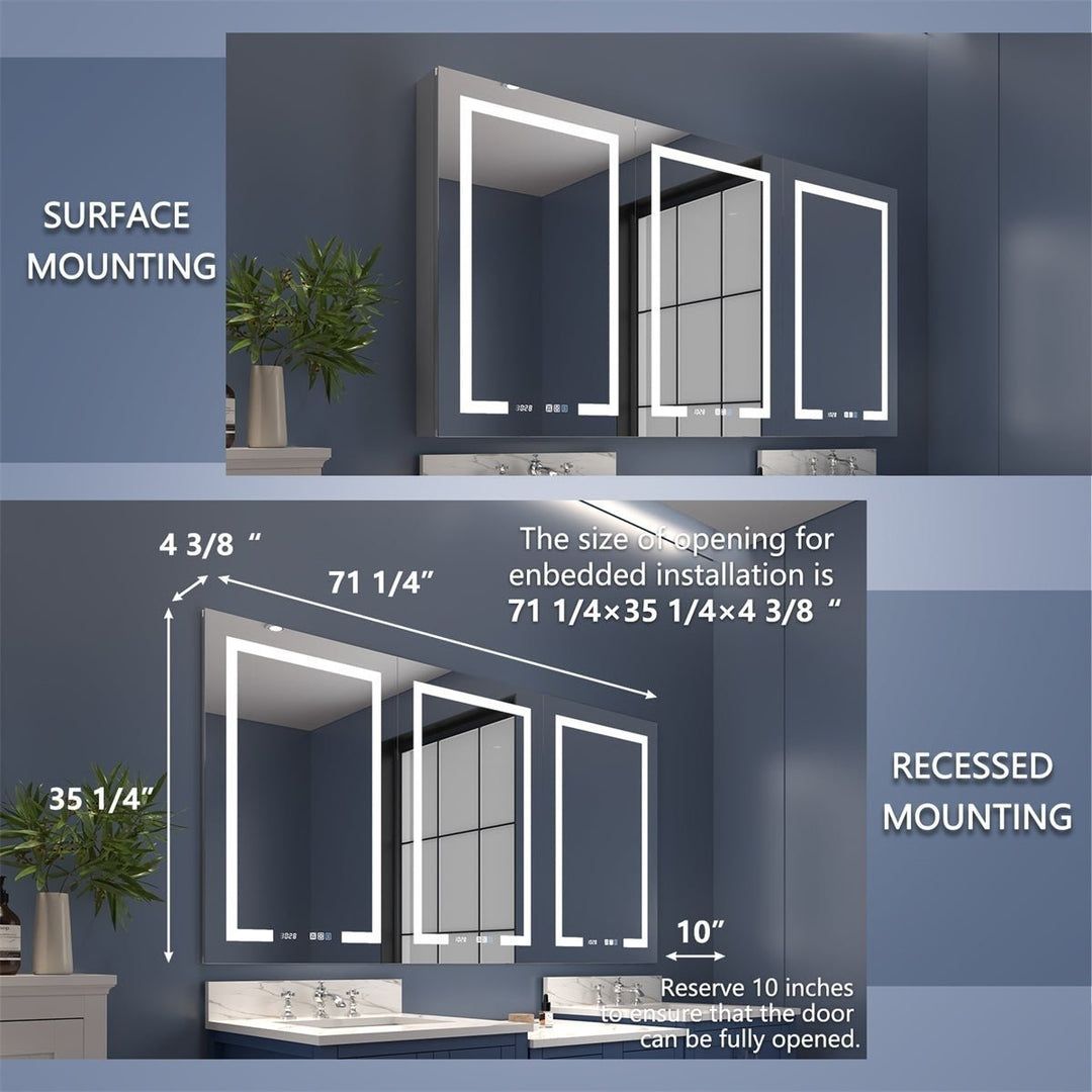 Boost-M2 72" W LED Lighted Medicine Cabinet with Adjustable Shelves and Mirror Image 2