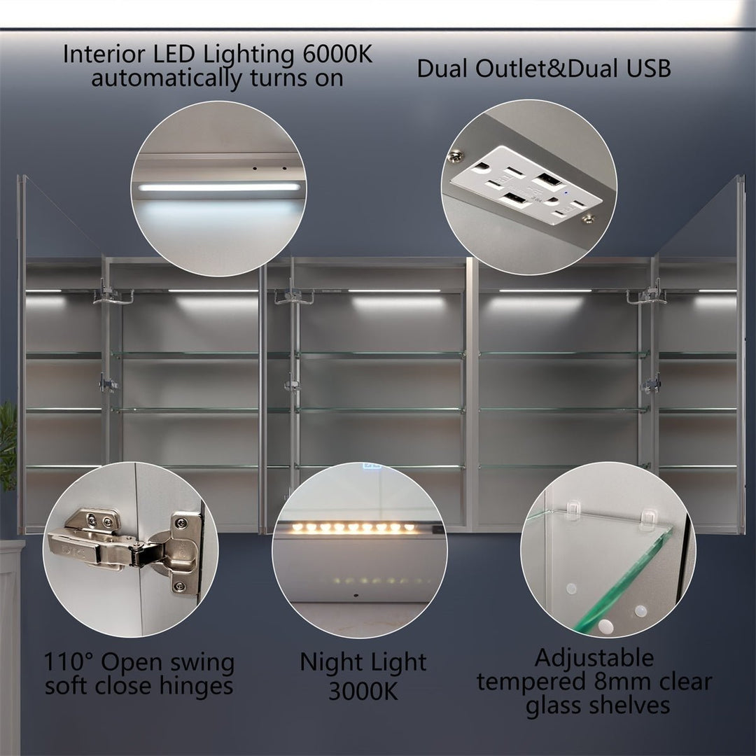 Boost-M2 72" W LED Lighted Medicine Cabinet with Adjustable Shelves and Mirror Image 4