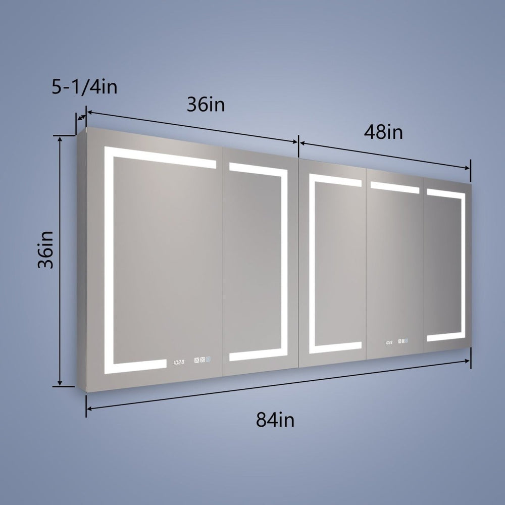 Boost-M2 84" W x 36" H LED Lighted Bathroom Medicine Cabinet with Mirror and Clock Image 2