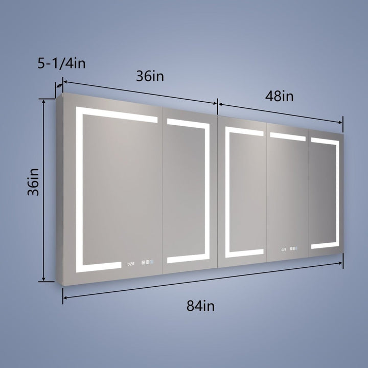 Boost-M2 84" W x 36" H LED Lighted Bathroom Medicine Cabinet with Mirror and Clock Image 2