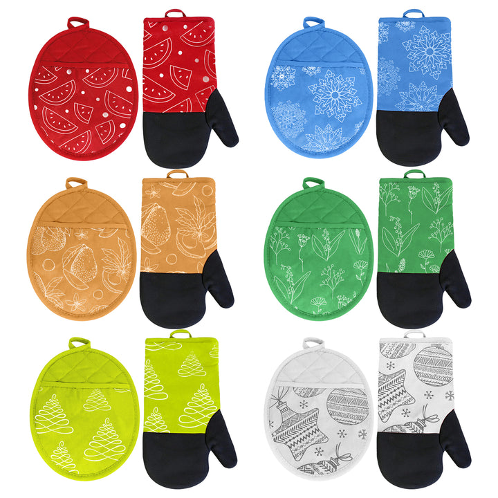 Neoprene Kitchen Set 2 Pack Oven Mitt Pot Holder Heat Resistant Non Slip Cotton Image 1