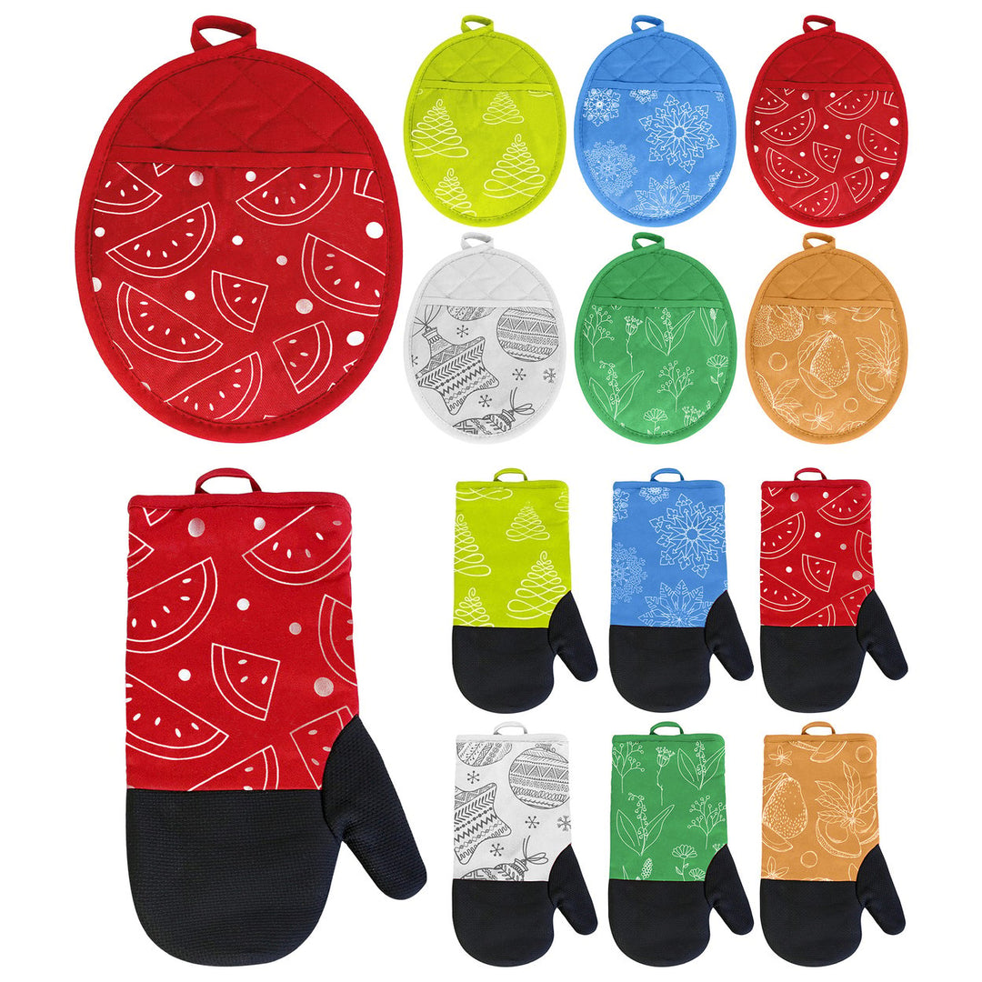 Multi-Purpose Heat Resistant Neoprene Kitchen Oven Mitt and Pot Holder Set Image 1