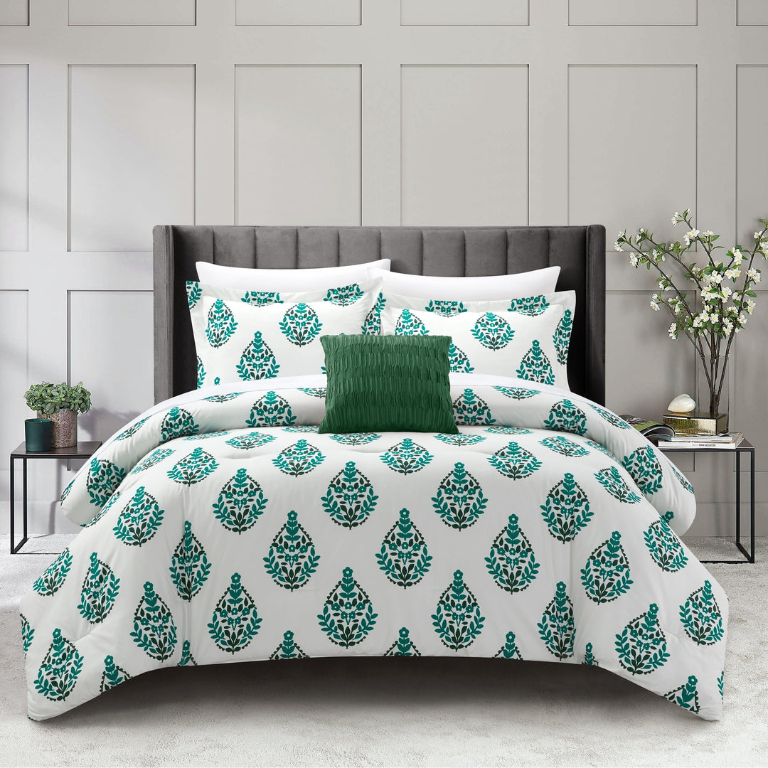 Clairessa 4 or 3 Piece Comforter Set Floral Medallion Print Design Bedding Image 1