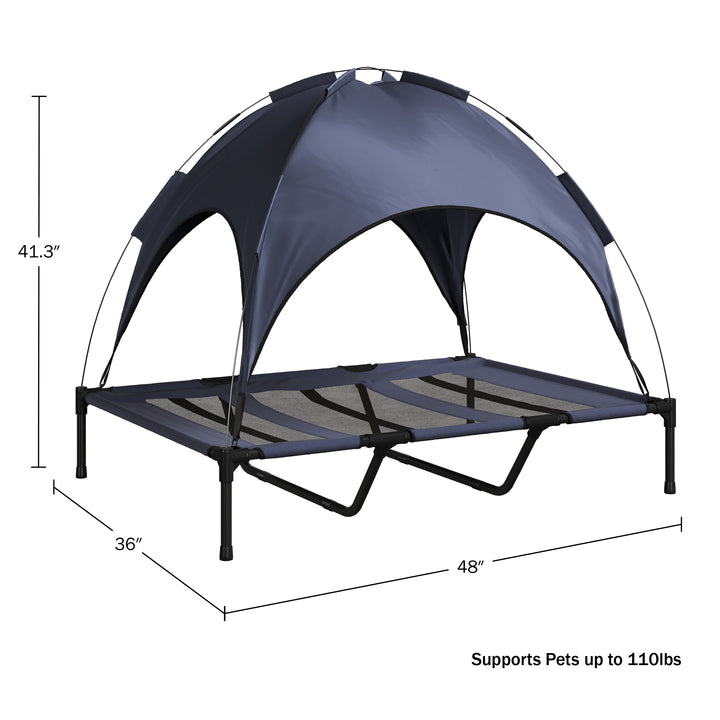 PETMAKER 48x36 Elevated Dog Bed with Canopy Navy Blue Portable Indoor Outdoor Image 2