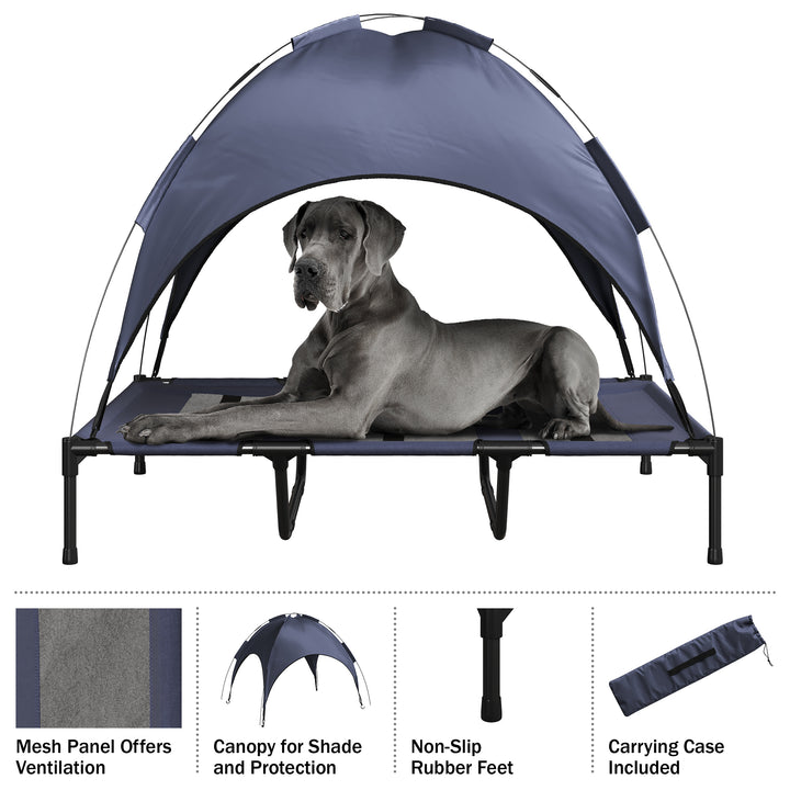 PETMAKER 48x36 Elevated Dog Bed with Canopy Navy Blue Portable Indoor Outdoor Image 4