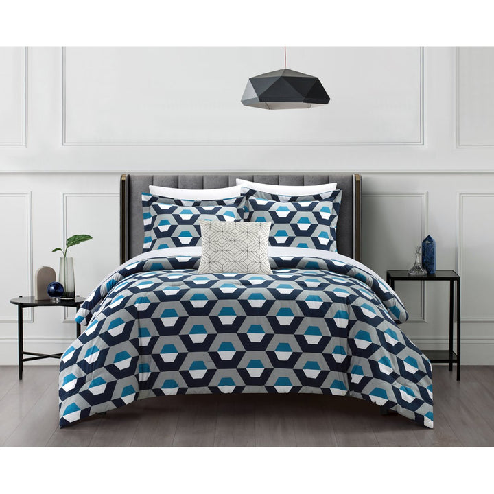 Matheus 4 or 3 Piece Comforter Set Contemporary Geometric Hexagon Pattern Print Design Bedding Image 1