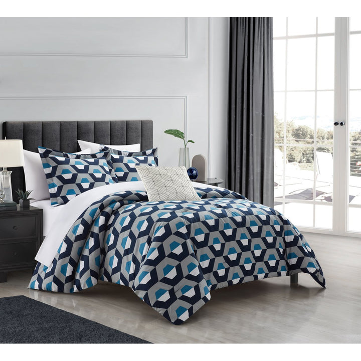 Matheus 4 or 3 Piece Comforter Set Contemporary Geometric Hexagon Pattern Print Design Bedding Image 2