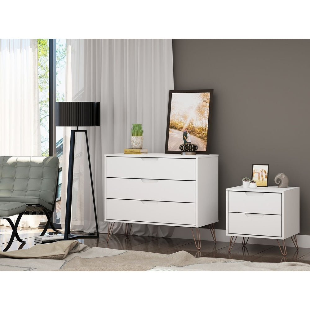 Rockefeller Mic Century- Modern Dresser and Nightstand with Drawers- Set of 2 Image 2