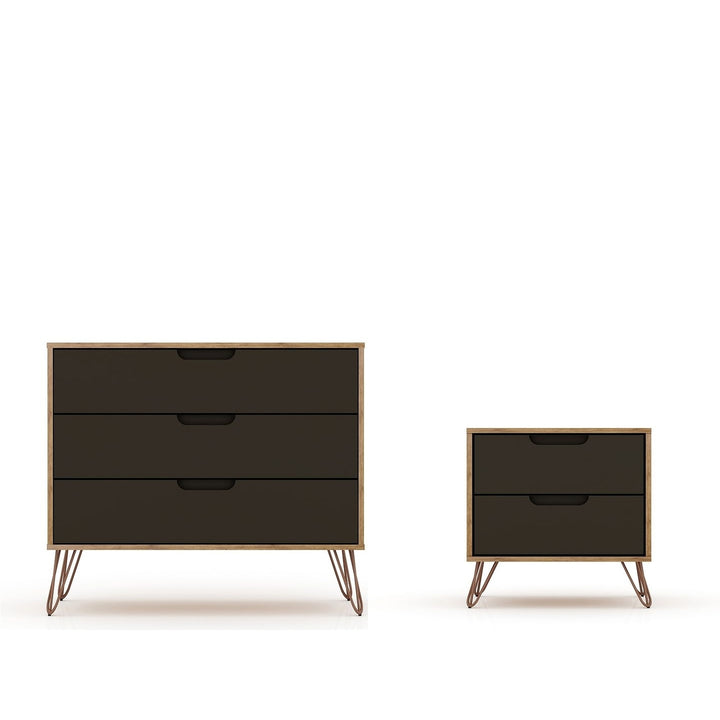 Rockefeller Mic Century- Modern Dresser and Nightstand with Drawers- Set of 2 Image 9