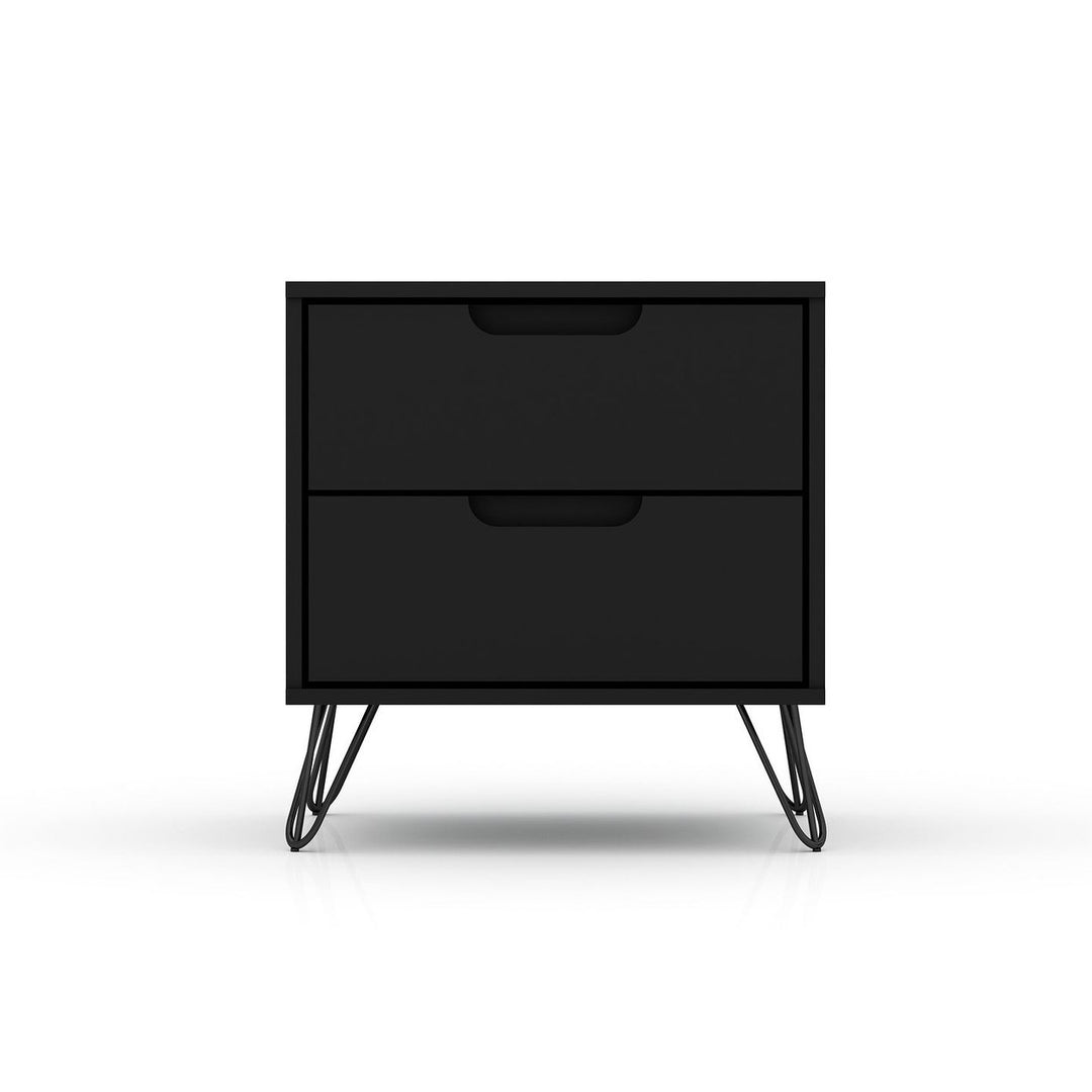 Rockefeller 2.0 Mid-Century Modern Nightstand 2 Drawer Wood Metal Legs Black Image 1