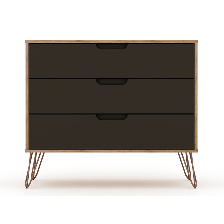 Rockefeller Mid-Century Modern Dresser 3 Drawers Minimalist Storage Furniture Image 1