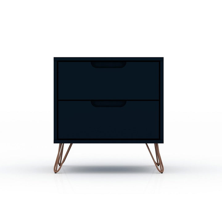 Rockefeller 2.0 Mid-Century Modern Nightstand 2 Drawer Wood Metal Legs Black Image 1