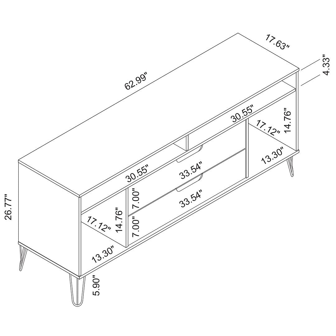 Rockefeller 62.99 TV Stand with Metal Legs and 2 Drawers Image 3