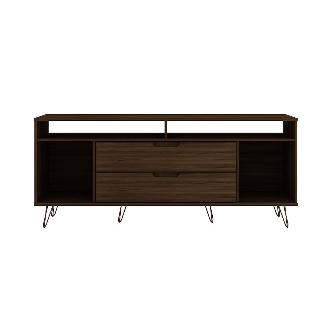 Rockefeller TV Stand 62.99 Wood with Metal Legs 2 Drawers Mid-Century Modern Image 1