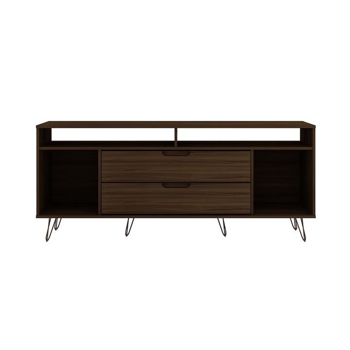 Rockefeller TV Stand 62.99 Wood with Metal Legs 2 Drawers Mid-Century Modern Image 1