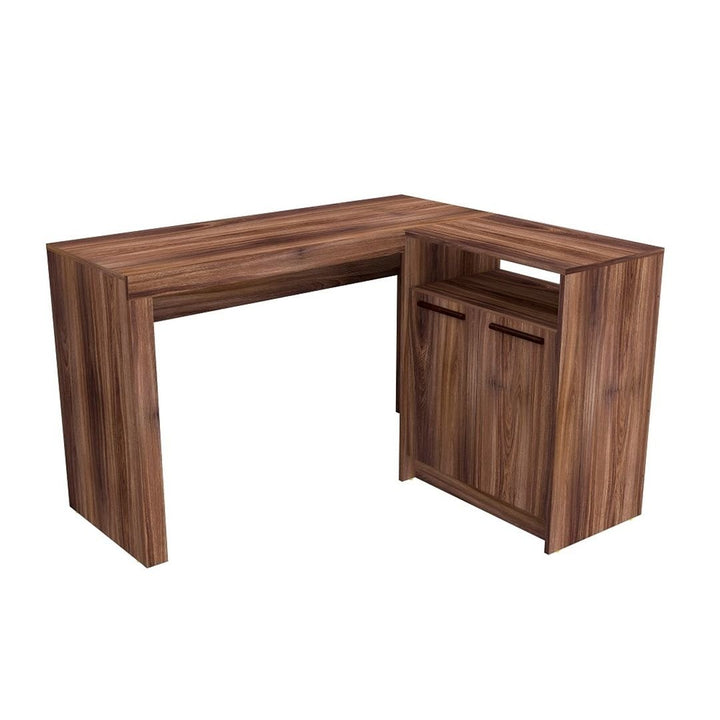 Kalmar L-Shaped Office Desk with Cabinet Mid-Century Modern Wooden Handle Image 4