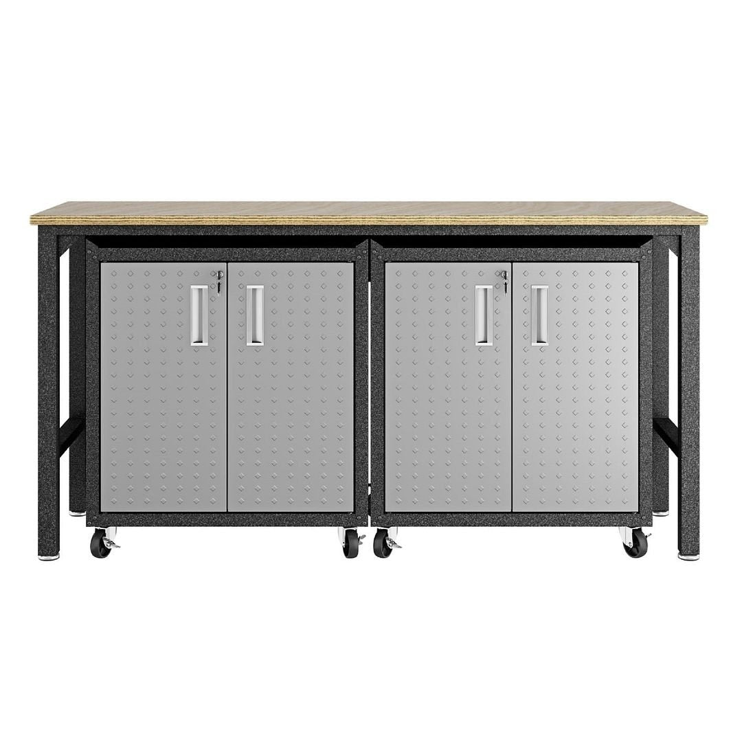 Fortress 3-Piece Mobile Steel Garage Cabinet Set with Worktable Space-Saving Image 1