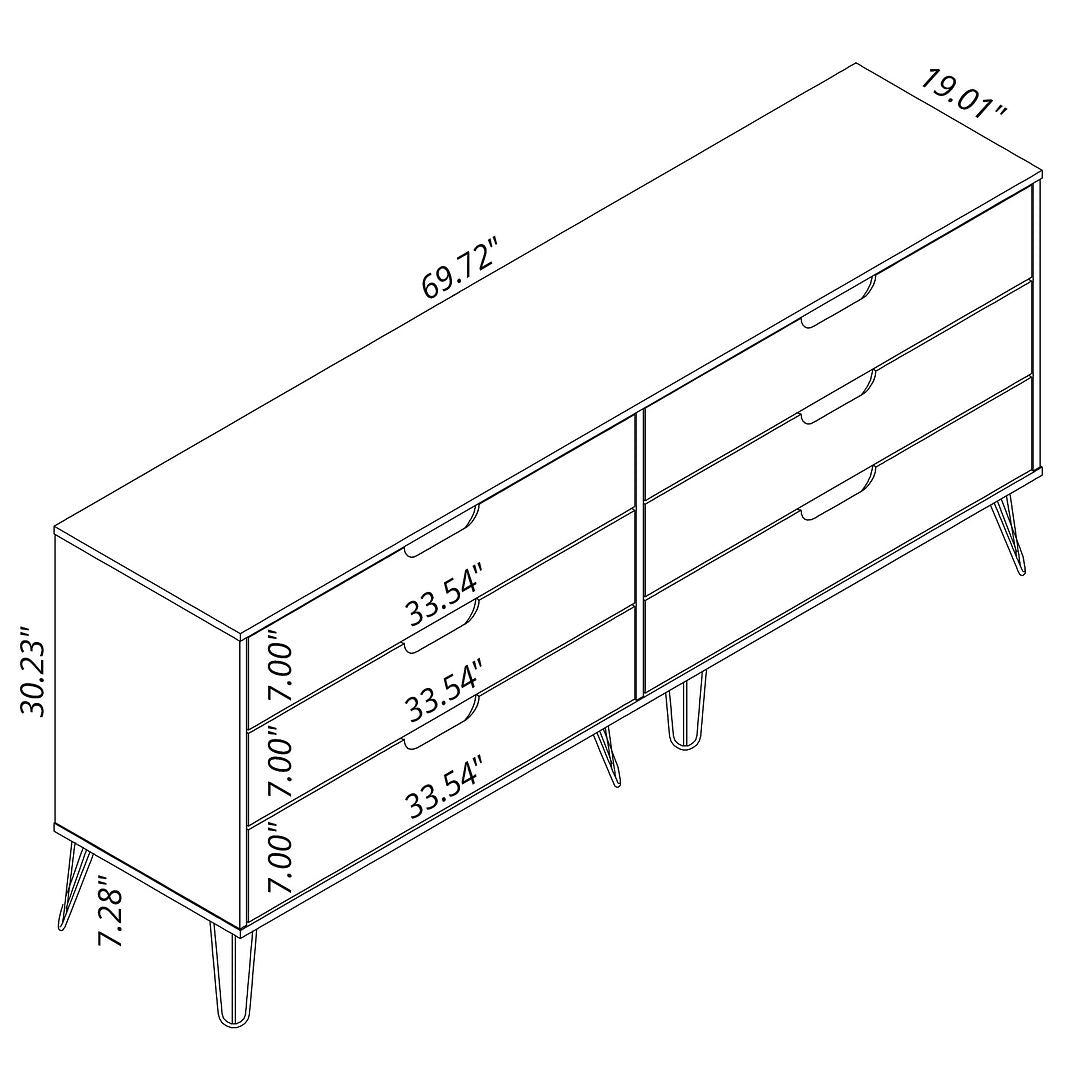 Rockefeller 6-Drawer Double Low Dresser with Metal Legs Image 3