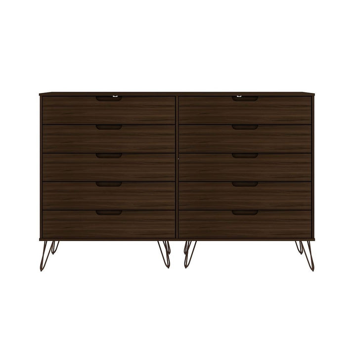 Rockefeller 10-Drawer Double Tall Dresser Mid-Century Modern Metal Legs Image 1