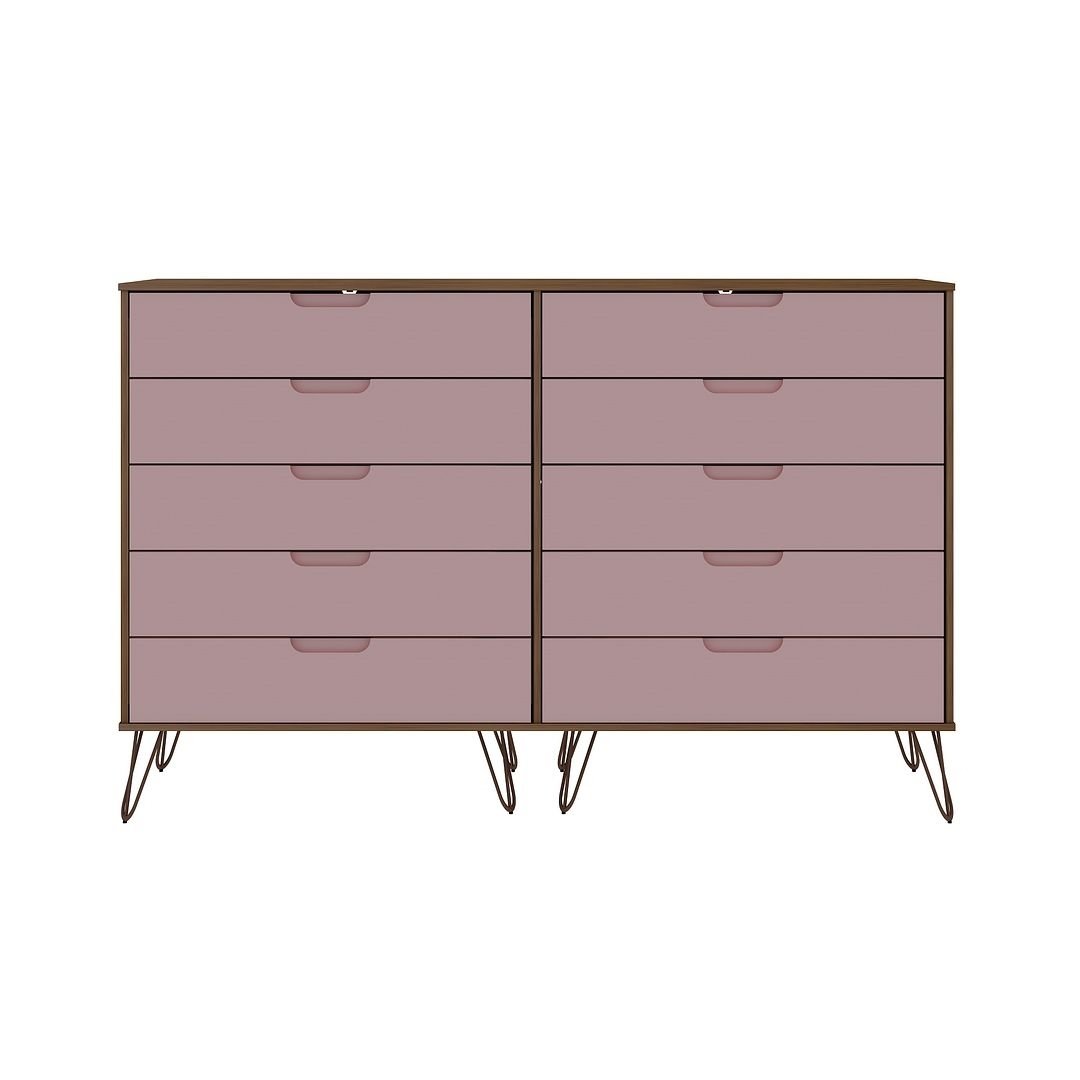 Rockefeller 10-Drawer Double Tall Dresser Mid-Century Modern Metal Legs Image 1