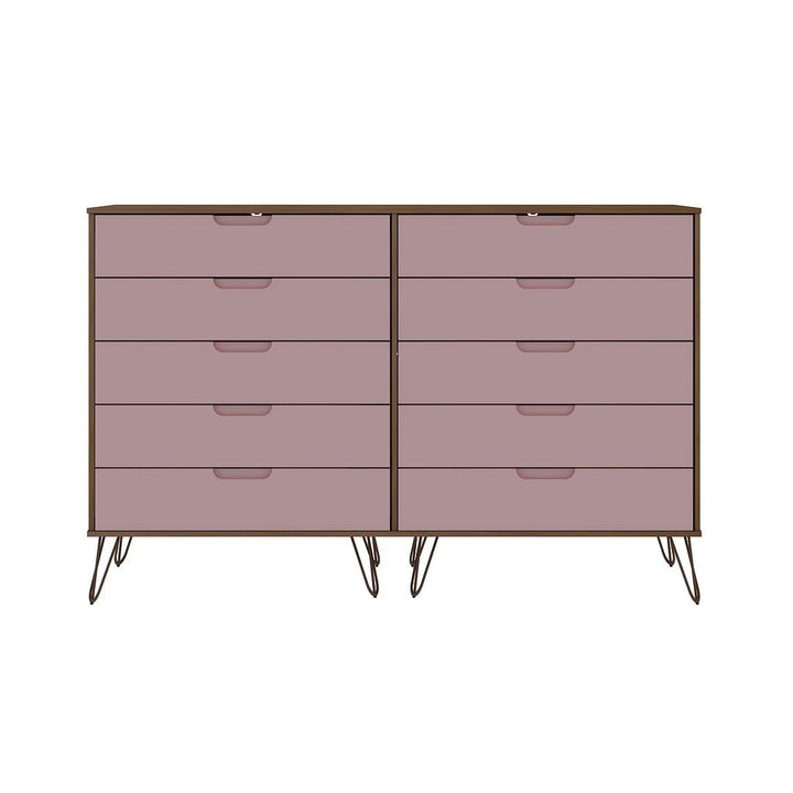 Rockefeller 10-Drawer Double Tall Dresser Mid-Century Modern Metal Legs Image 1