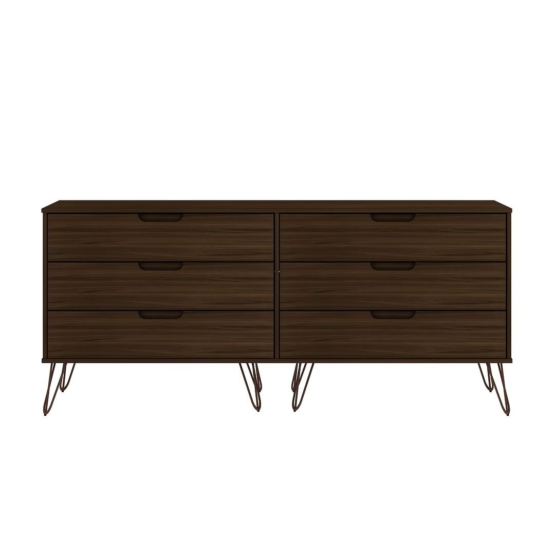 Rockefeller 6-Drawer Low Dresser Metal Legs Mid-Century Modern Furniture Image 1