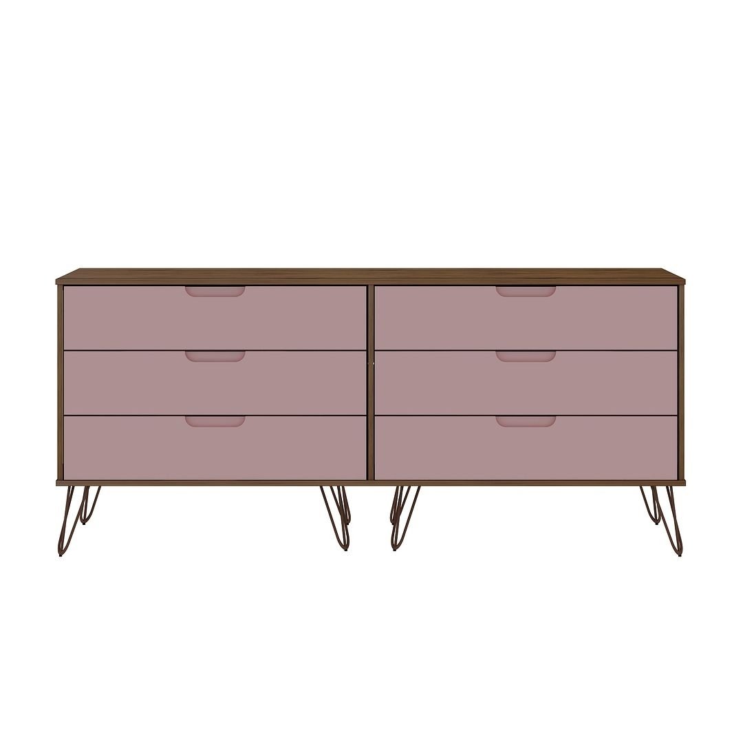 Rockefeller 6-Drawer Low Dresser Metal Legs Mid-Century Modern Furniture Image 1