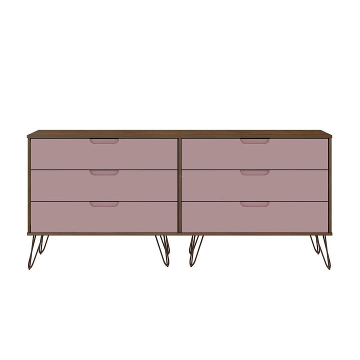 Rockefeller 6-Drawer Low Dresser Metal Legs Mid-Century Modern Furniture Image 1