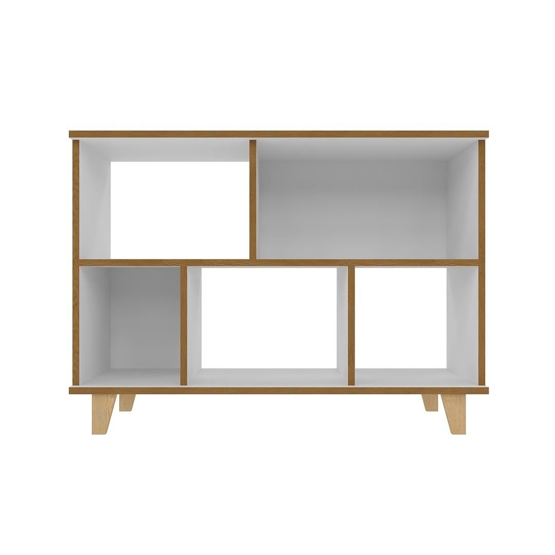 Minetta 5-Shelf Mid-Century Low Bookcase White Storage with Open Enclosed Space Image 5