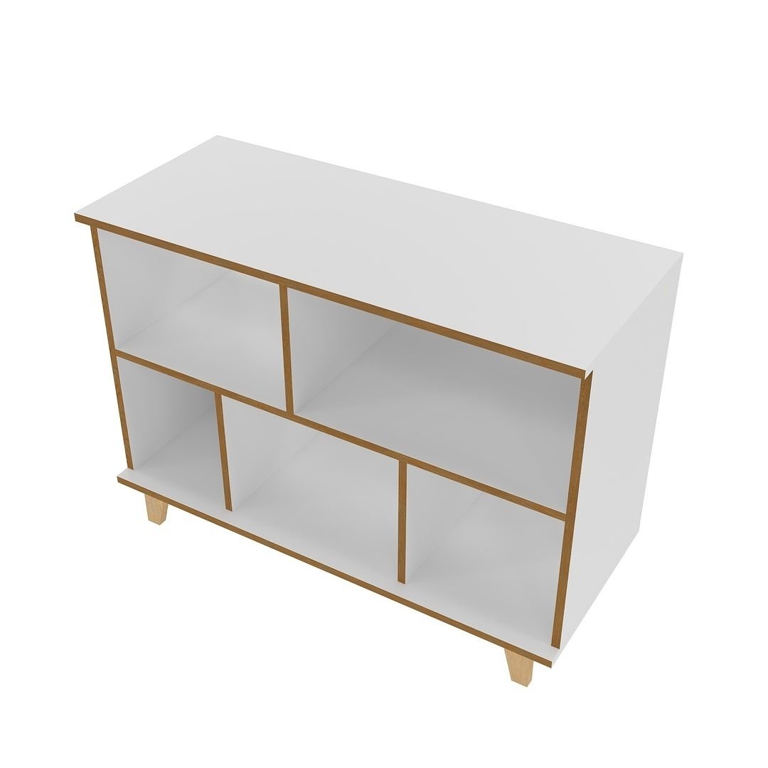 Minetta 5-Shelf Mid-Century Low Bookcase White Storage with Open Enclosed Space Image 7