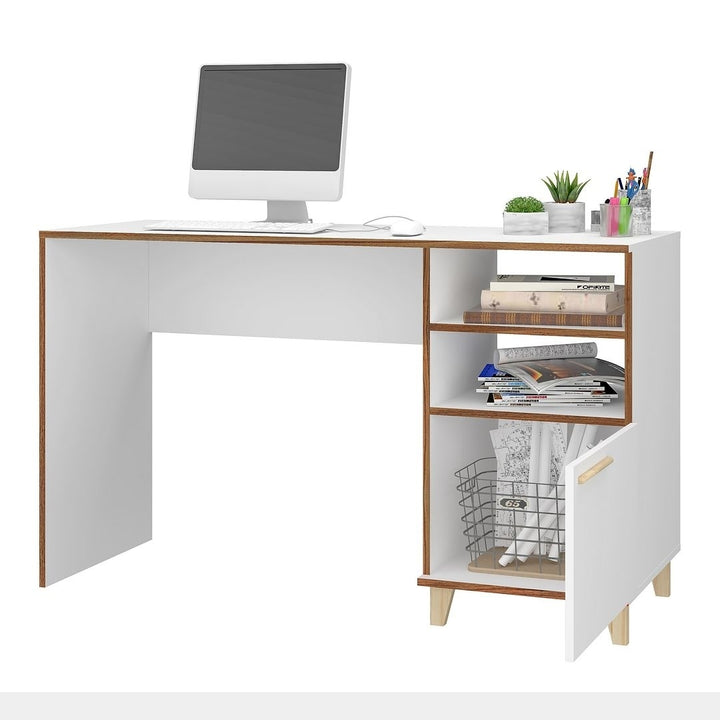 Minetta 2-Shelf Mid-Century Office Desk in White Image 4