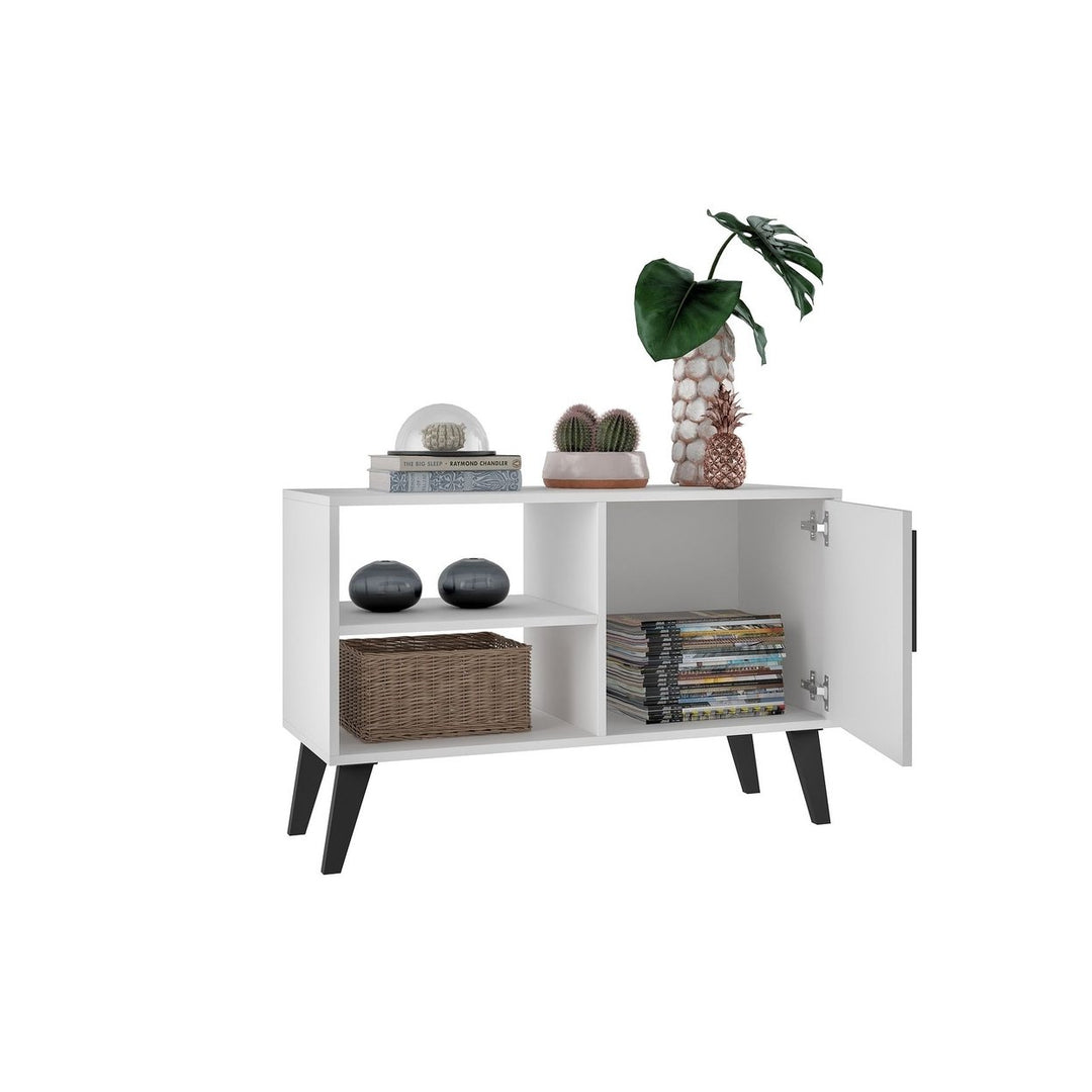 Mid-Century- Modern Amsterdam 35.43" TV Stand with 3 Shelves in White Image 4