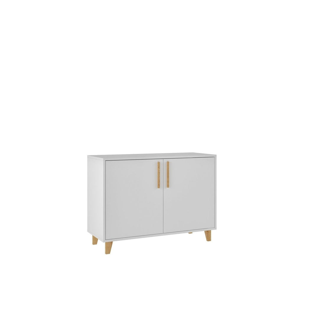 Mid-Century Modern Herald Double Side Cabinet with 2 Shelves in White Image 1