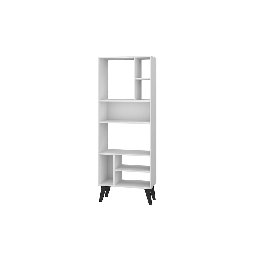 Warren Tall Bookcase 1.0 with 8 Shelves in White with Black Feet Image 1