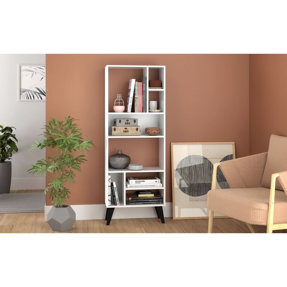 Warren Tall Bookcase 1.0 with 8 Shelves in White with Black Feet Image 2