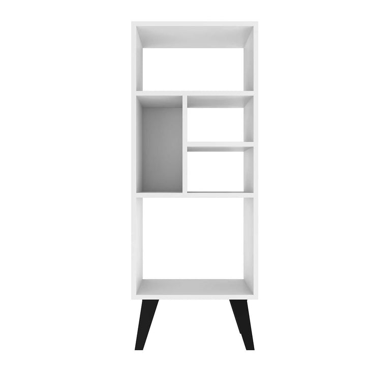 Warren Mid-High Bookcase 5 Shelves White Black Feet Mid-Century Modern Design Image 1