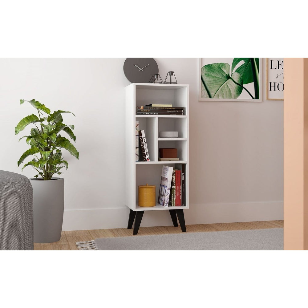 Warren Mid-High Bookcase 2.0 with 5 Shelves in White with Black Feet Image 2