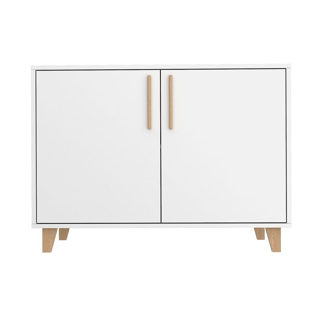 Mid-Century Modern Herald Double Side Cabinet with 2 Shelves in White Image 6