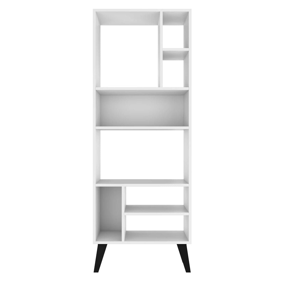 Warren Tall Bookcase 1.0 with 8 Shelves in White with Black Feet Image 5