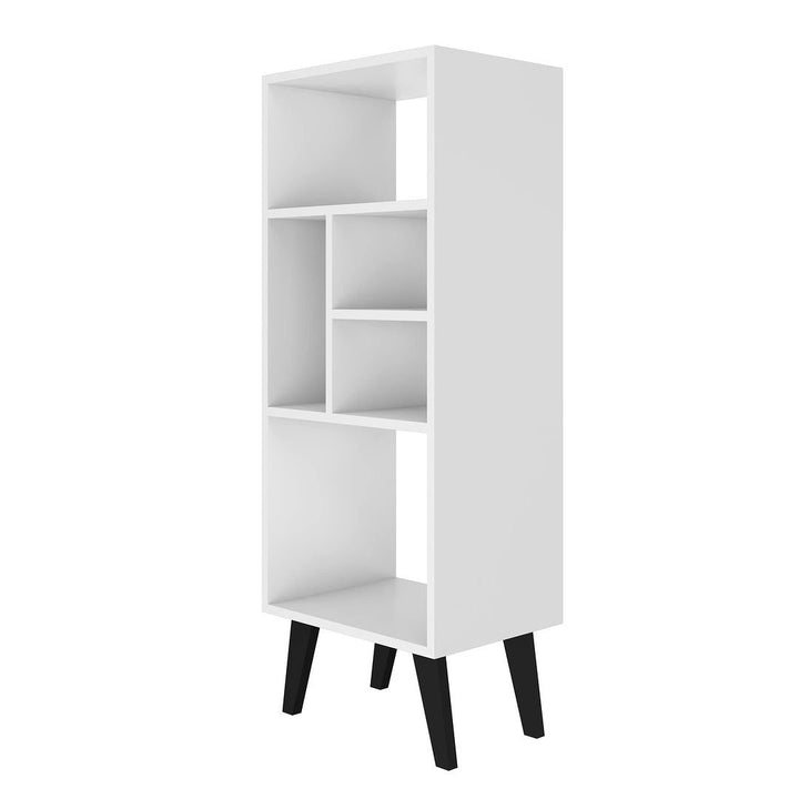 Warren Mid-High Bookcase 5 Shelves White Black Feet Mid-Century Modern Design Image 4