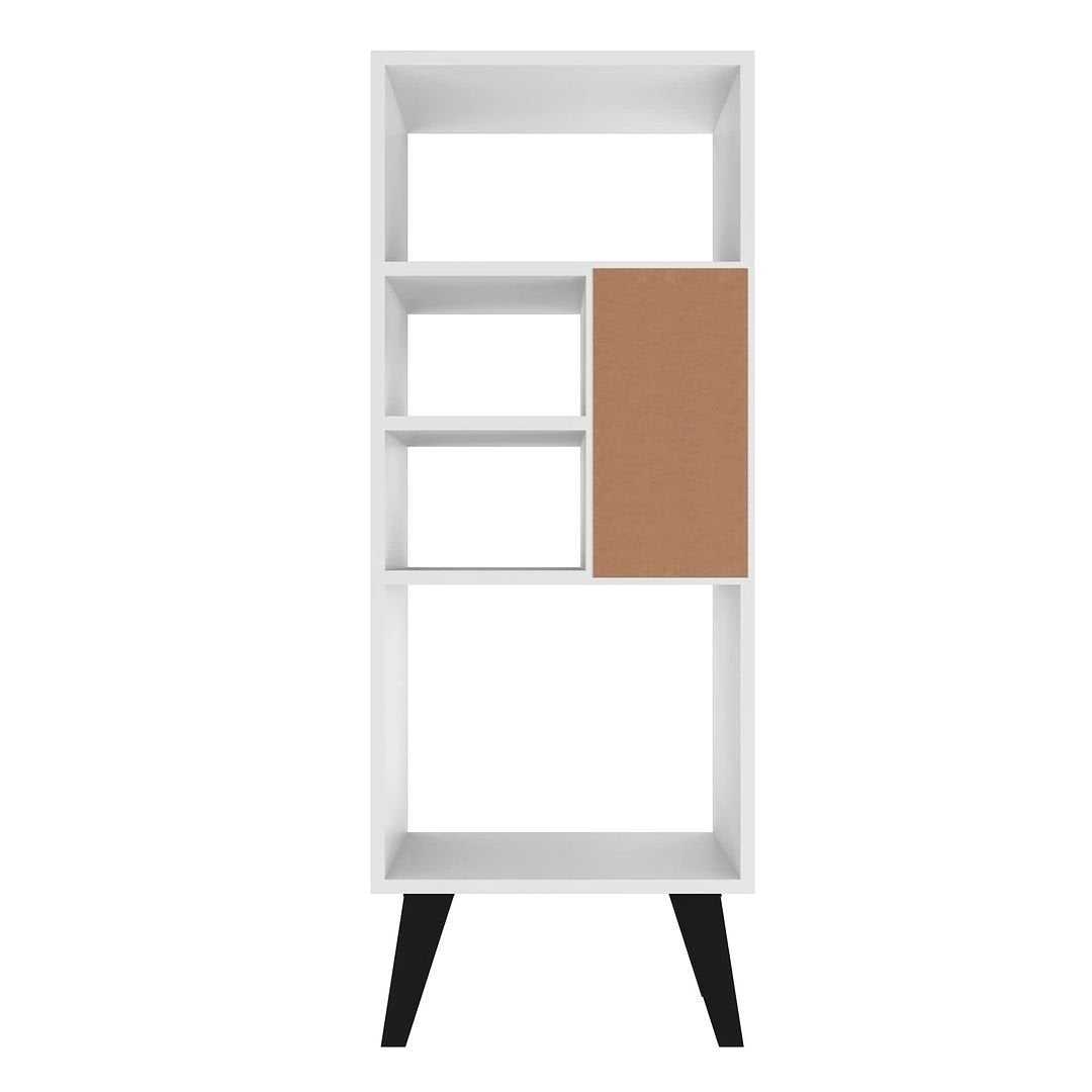 Warren Mid-High Bookcase 5 Shelves White Black Feet Mid-Century Modern Design Image 6