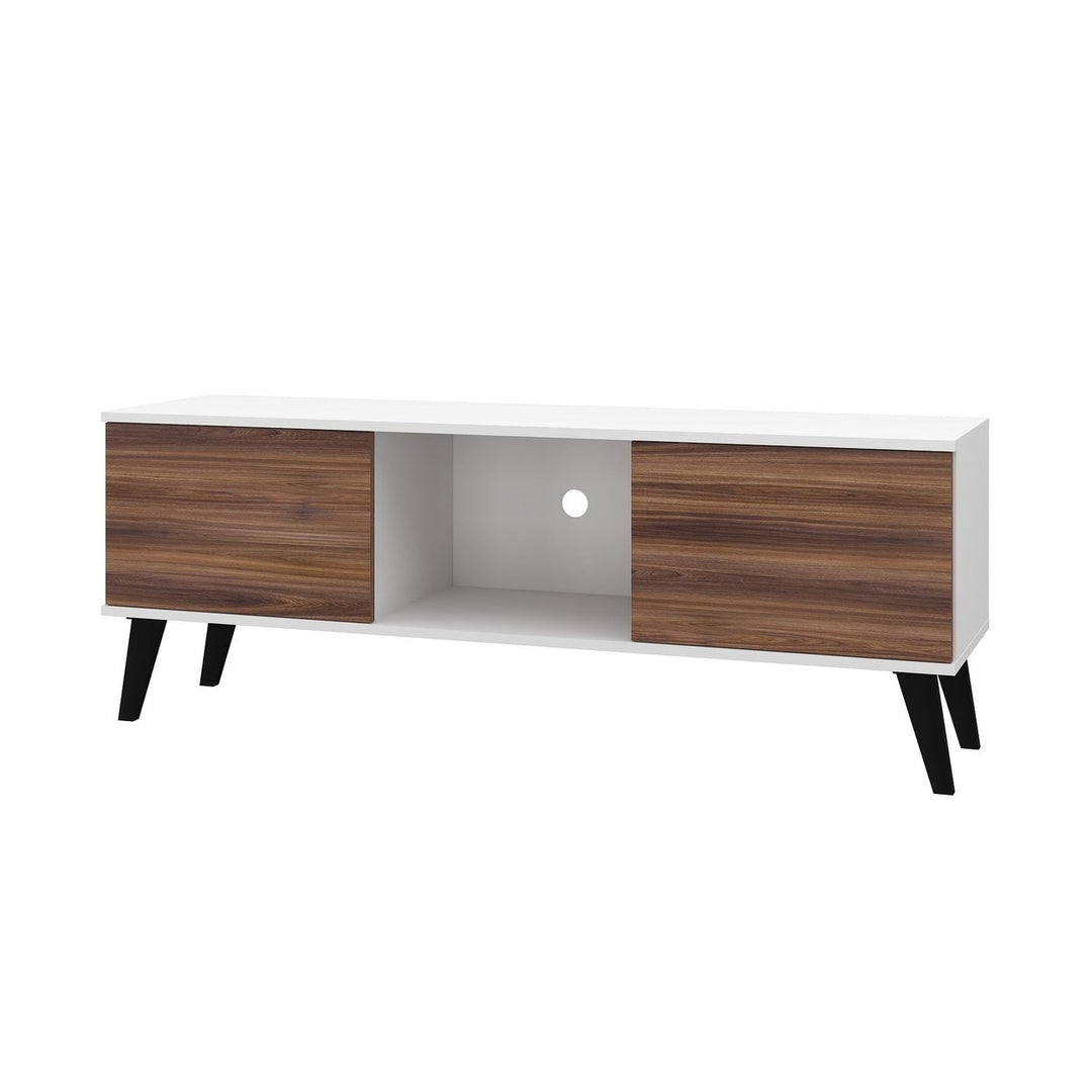 Doyers Mid-Century Modern TV Stand 53.15 Inch with Concealed Shelves Brown Image 1