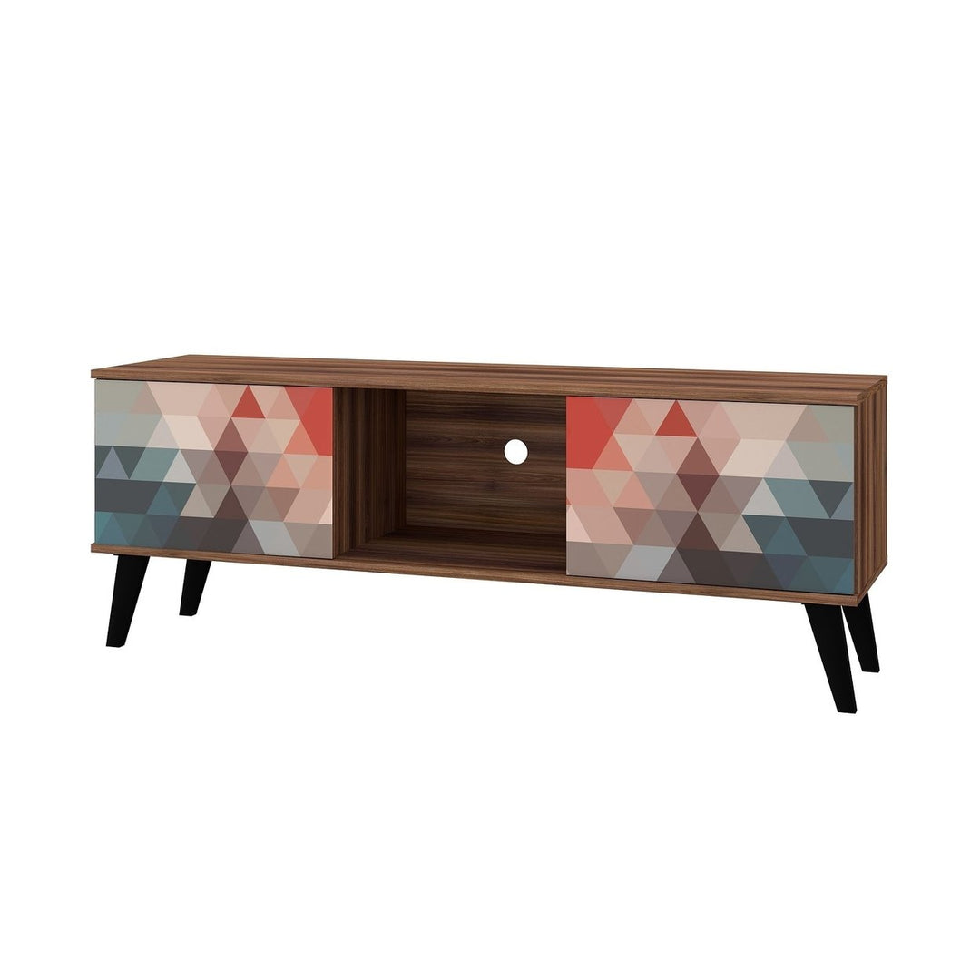 Doyers Mid-Century Modern TV Stand 53.15 Inch with Concealed Shelves Brown Image 1